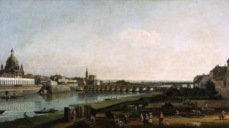 Bernardo Bellotto. Dresde depuis la rive droite de l’Elbe, au-dessus du pont Auguste (1747)