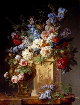 Gérard van Spaendonck. Corbeille et vase de fleurs (1785)