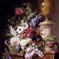 Gérard van Spaendonck. Fleurs dans un panier et vase en albâtre sur un piédestal en marbre (1787)