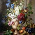 Gérard van Spaendonck. Fleurs dans un vase d’albâtre et fruits sur table en marbre (1781)