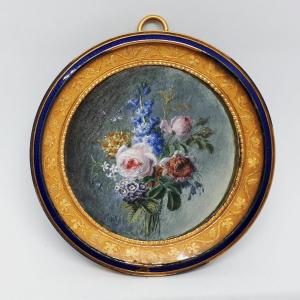 Gérard van Spaendonck. Miniature ronde : bouquet de fleurs (1770-1800)