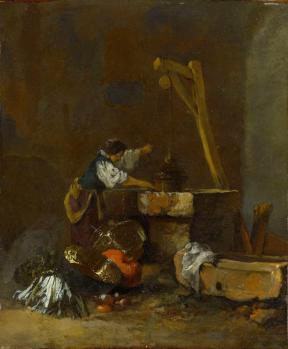 Willem Kalf. Femme tirant de l’eau d’un puits (v. 1645)