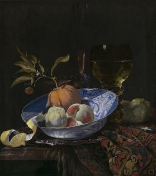 Willem Kalf. Nature morte aux fruits dans un bol Wanli (1664)